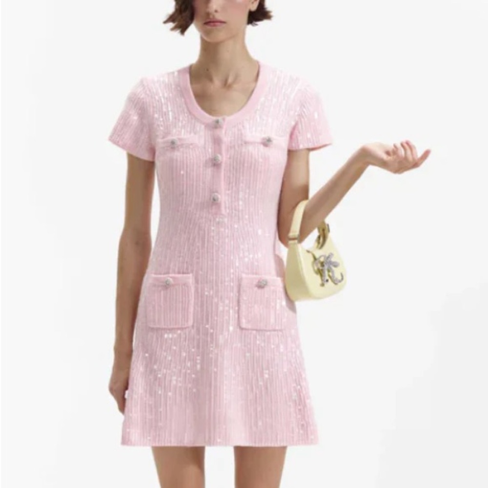 SELF PORTRAIT Pink sequin mini dress